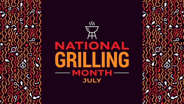 National Grilling Month July banner with grill icon and abstract pattern
