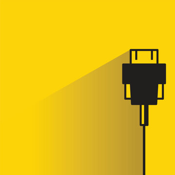 serial port plug icon with shadow on yellow background