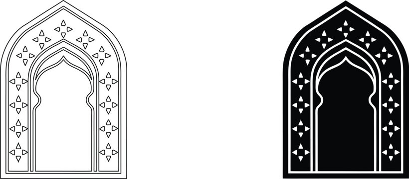 Ornate arched doorway design with geometric star patterns vector illustration for middle eastern architectural concepts.
