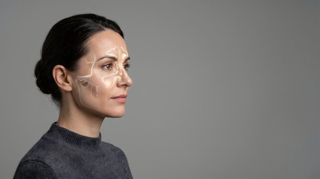 Female Side Profile With Sinus Anatomy Illustration And Facial Structure Overlay