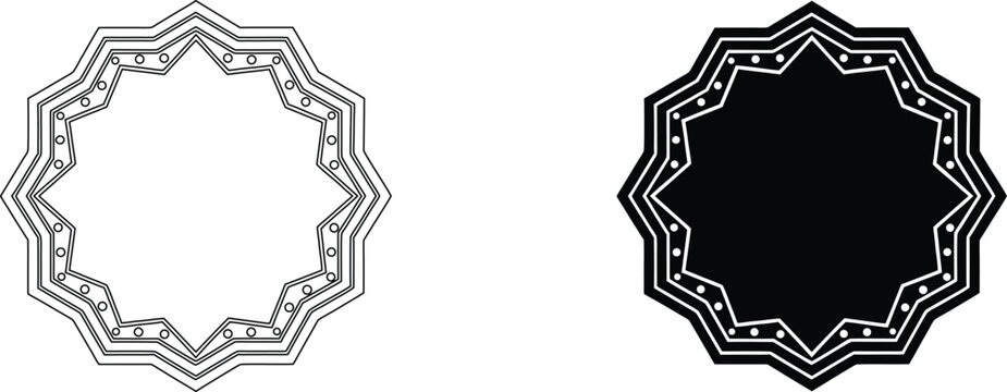 Twelve pointed star frame with dotted border detail isolated on transparent background for luxury branding design asset.