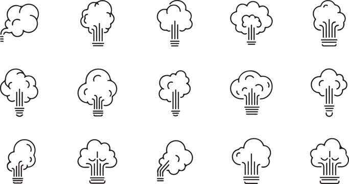 Minimalist Steam Vent and Smoke Spray Black Icons Set