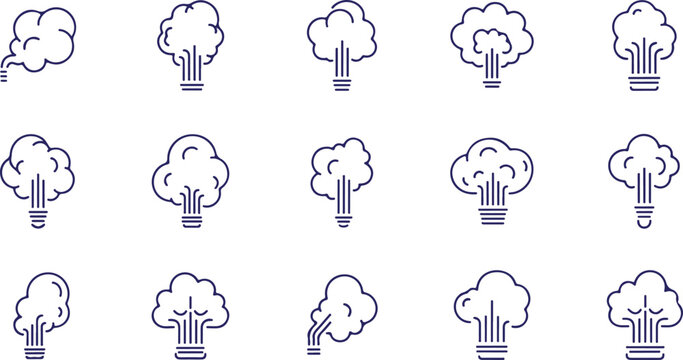 Minimalist Steam Vent and Smoke Spray Dark Blue Icons Set