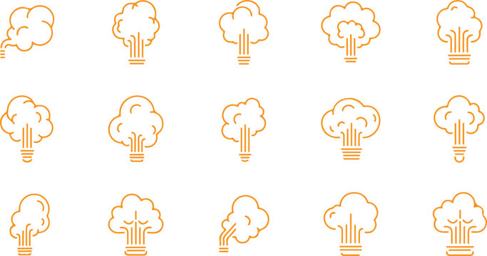 Minimalist Steam Vent and Smoke Spray Orange Icons Set