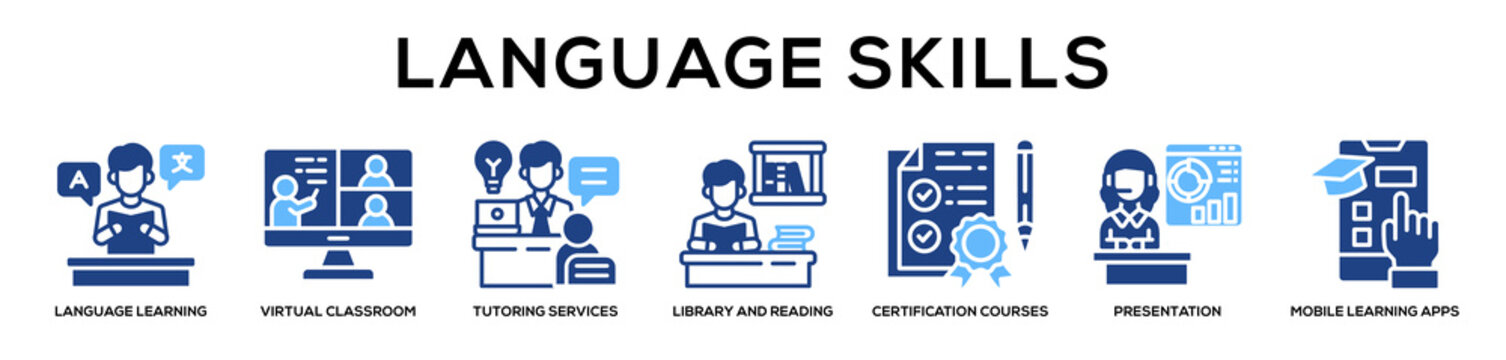 Glyphcolor - Language Skills web banner icon vector illustration concept