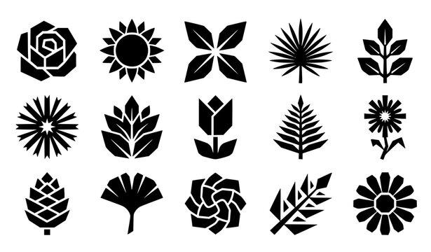 Botanical Silhouette Collection with Floral and Leaf Decorative Elements