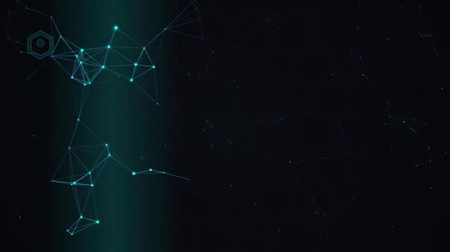 A complex graphical representation of interconnected technological nodes and data networks illuminated against a dark background illustrating digital connectivity systems and futuristic
