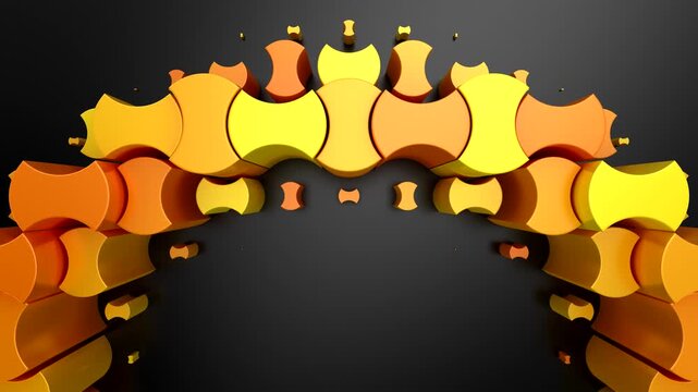 Geometric Shapes Form a Wave. Abstract motion, two color, 3d rendering, 4k resolution
