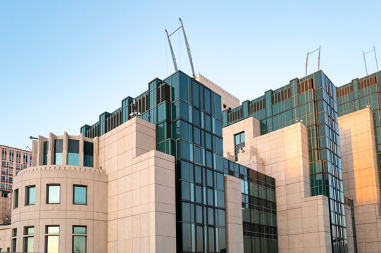 Interesting view of the headquarters of the security services, MI6. Also known as SIS, the secrete intelligence service. Seen via the iconic, River Thames facing view.