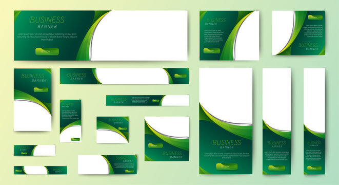 Business Advertising Banners template design with green background concept. vector
