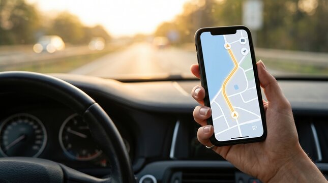 Navigation app on smartphone inside car