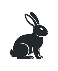 Naklejka premium Silhouette of a Black Rabbit Sitting Alertly.