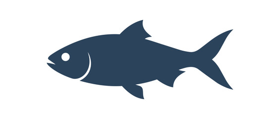Fototapeta premium Silhouette of a dark blue fish swimming to the right.