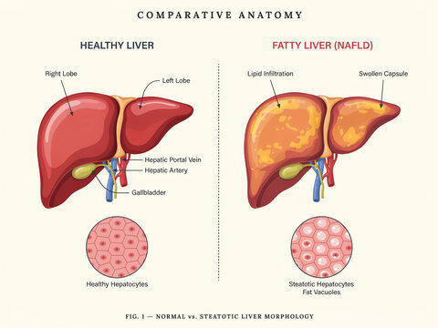 Healthy Liver and Fatty Liver Comparison Medical Diagram