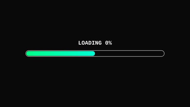 Minimalist loading bar animation with progress indicator on animation black background