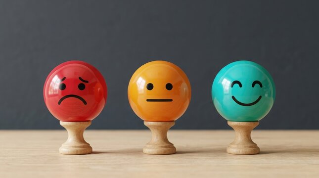 Mental health day concept sad neutral and happy faces representing emotional wellbeing