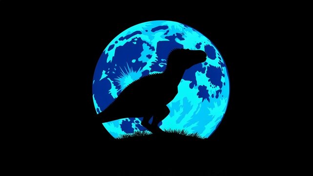Silhouette Of T Rex Against Blue Moon