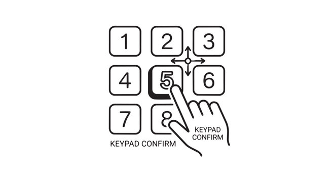 Hand touching digital keypad number five button with password security interface technology
