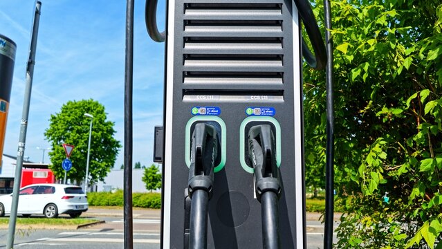 24 May 2026 in Sarstedt, Lower Saxony, Germany. Close-up CCS Charging Ports Electric Vehicle Station EnBW HyperNet