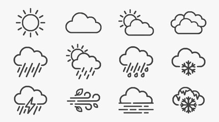 Obraz premium Industrial Style Black and White Weather Icons Set Minimalist Sun Cloud Rain Snow Storm Illustrations
