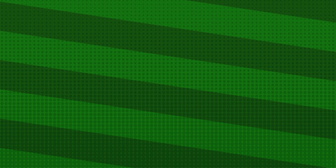 Soccer field green banner background with stripes and halftone dots pattern. Vector abstract football pitch texture with striped lawn and copy space for sports tournament promo. Soccer wide background © zmiter
