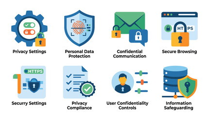 Fototapeta premium Digital Security and Data Protection Icons Set.