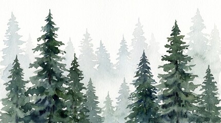 Fototapeta premium Watercolor painting of a misty pine forest