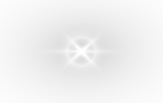 White sparkle light effect isolated on transparent background. Glowing silver white light. Shining star, light spark with rays. Light sparkle bling effect. Light PNG. Flare light, lens flare