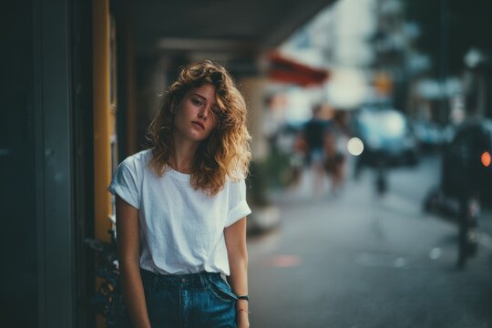 Nonchalant street portrait: casual shrug and indifferent mood in an urban setting