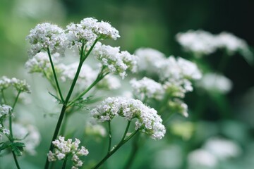 Fototapeta premium Pastel Valerian Flower Clusters in a Quiet Garden Setting