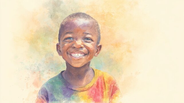 Playful illustration of a young child with buck teeth and a bright, contagious smile in a colorful scene
