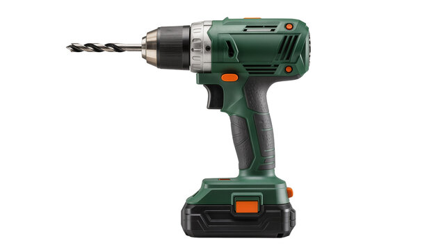 Green cordless power drill with metal drill bit