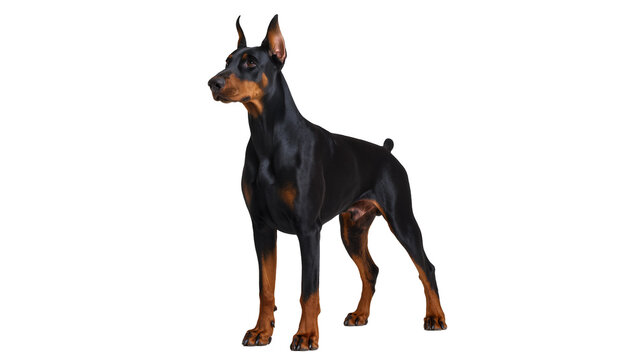 Doberman Pinscher dog standing alertly, black and tan coat