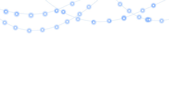 Glowing string lights hanging on a transparent background