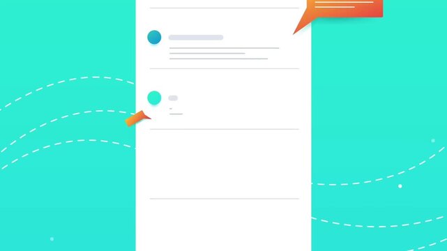 Open Web Document Interface Mockup with Chat Speech Bubble Element on Teal Corporate Background 2D Animation