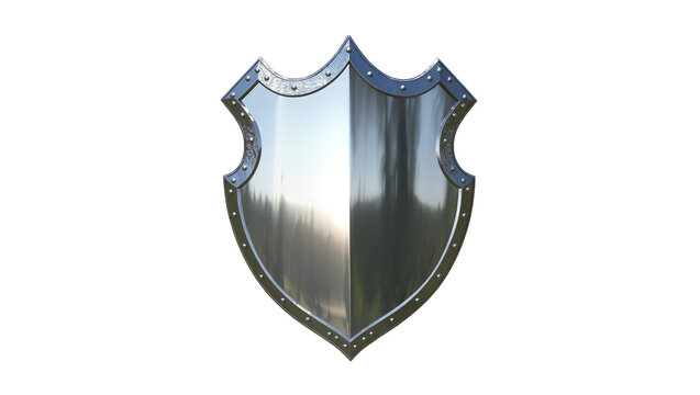 Metal medieval shield with rivets and shiny surface