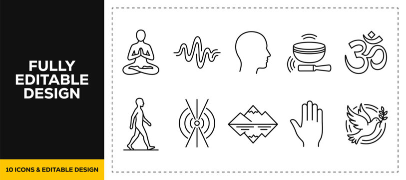 flat vector illustration line art icon bundle set design covering sound frequency audio waves noise voice speech music resonance vibration hearing meditation volume level