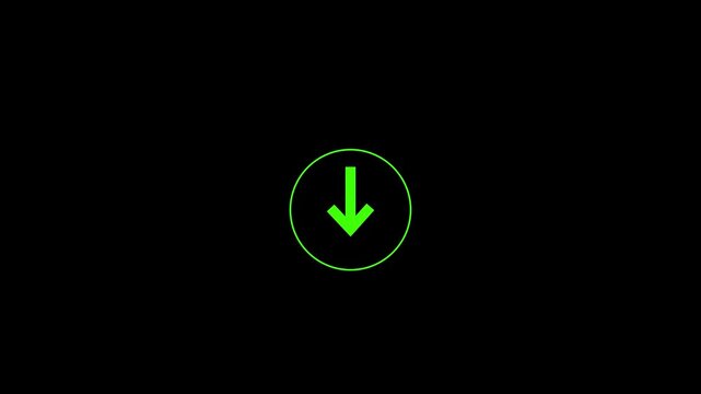 Circular progress loading bar, downward arrow internet transfer symbol animation. Download arrow animation for file transfer, mobile app button, cloud saving icon. indicating a download or directional