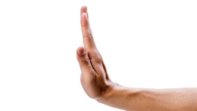 Human hand making stop gesture with palm facing forward