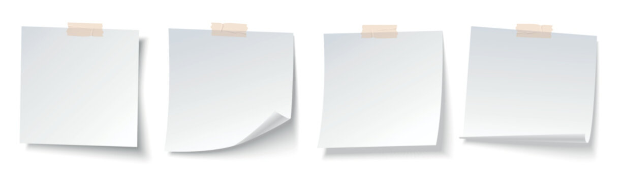 Set of blank sticky note with duct tape.  Note paper with adhesive tape. Office reminder notes set.