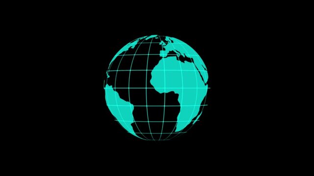 Spinning globe simple icon animation. Rotating planet Earth globe map world icon. countries border highlighted. 
