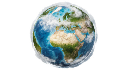 Fototapeta premium Planet Earth with continents Africa and Europe visible, surrounded by clouds