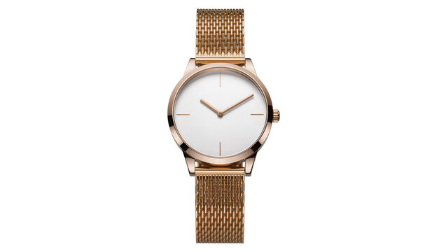 Rose gold mesh band watch with white dial and rose gold case