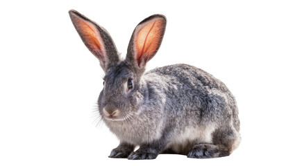 Obraz premium Gray rabbit with long ears sitting on white