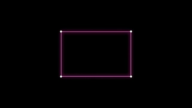 Neon pink glowing rectangle frame with rotating corner points on animation black background