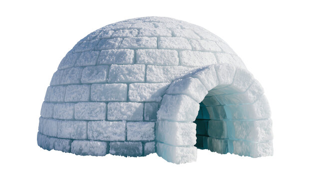 Snow igloo with arched entrance made of ice blocks