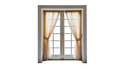 Obraz premium French Doors with Sheer Curtains and Gold Hardware