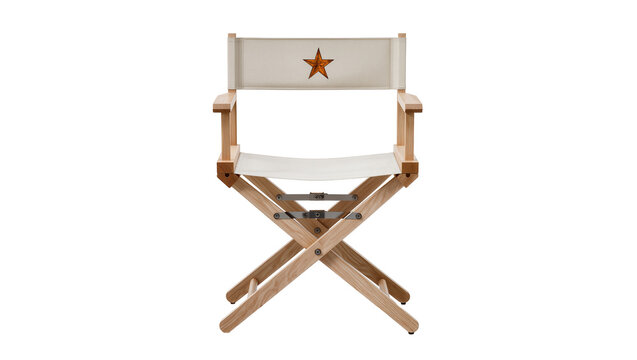 Director s chair with wooden frame and canvas seat, featuring a star emblem