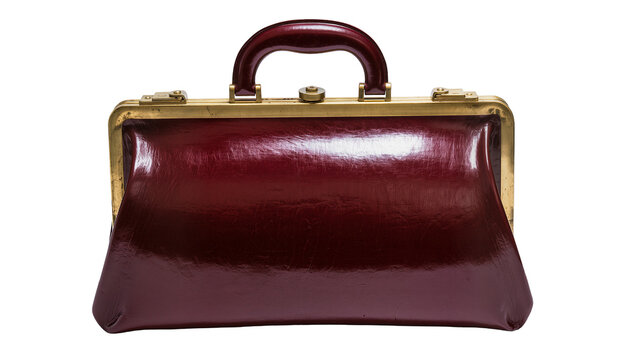 Vintage burgundy leather doctor s bag with brass hardware