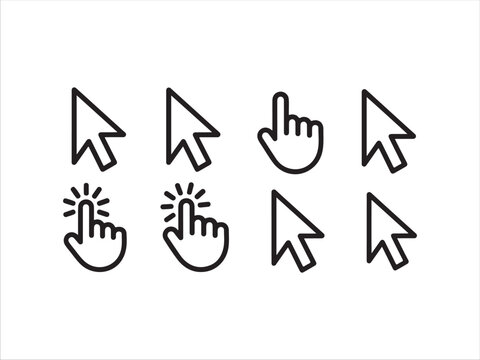 Computer mouse cursor and hand pointer icons in outline style  various pointing symbols